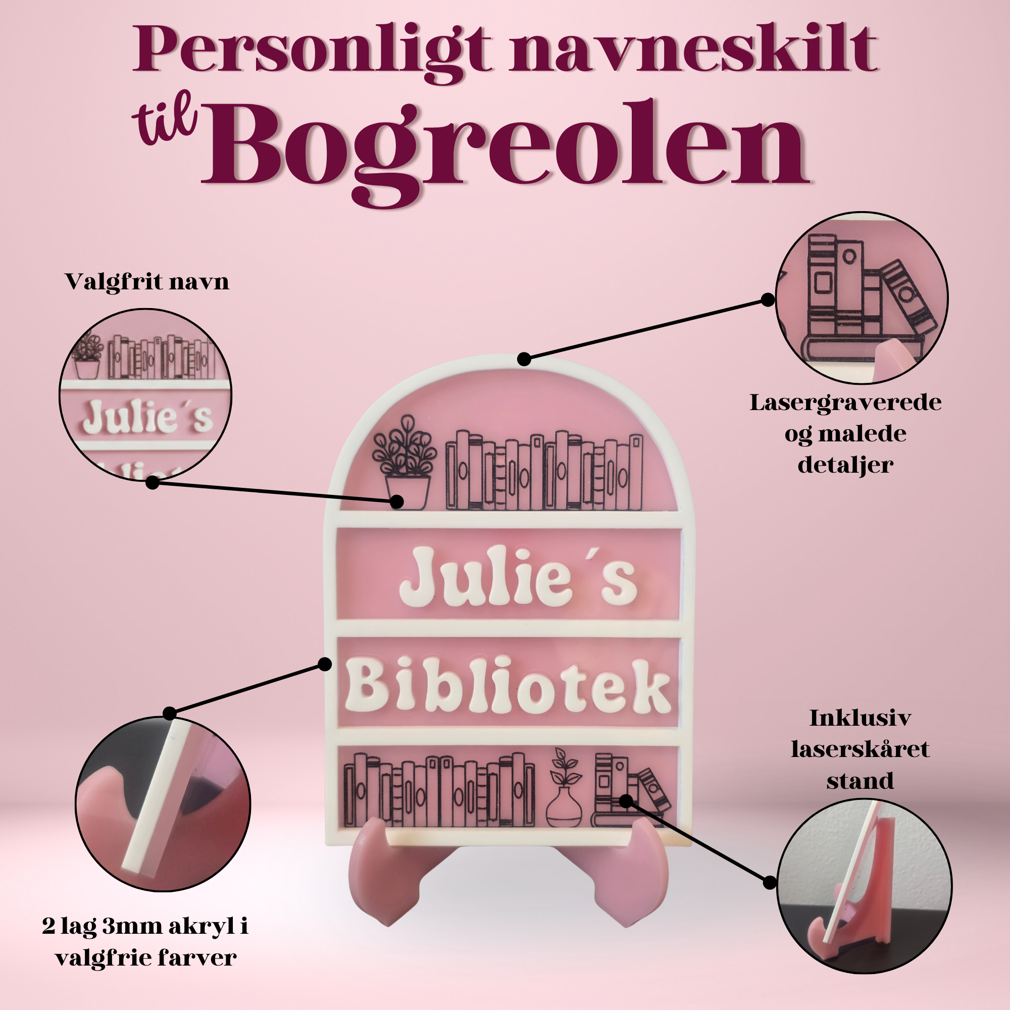 Personaliseret Navneskilt til din Bogreol